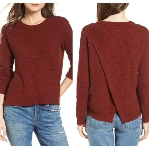Madewell Province Tulip Hem Split Back Long Sleeve Sweater in Mahogany XS - Image 24