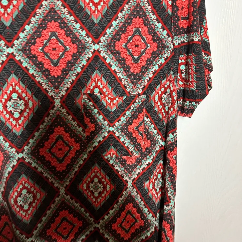 LuLaRoe Vault Classic - Carly with Geometric Red and Teal Swing Dress - Image 5