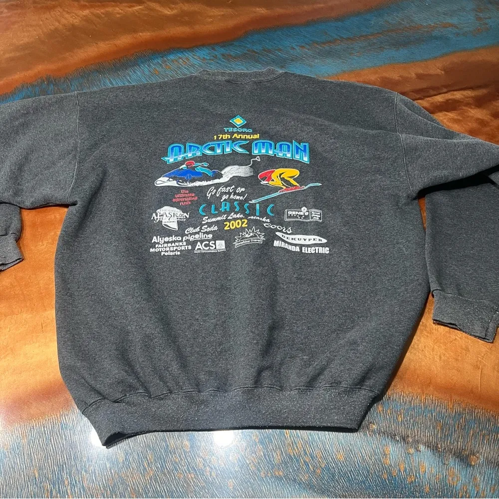 Vintage 2000s Arctic Man Classic Hanes Graphic Sweatshirt Gray Large - Image 2