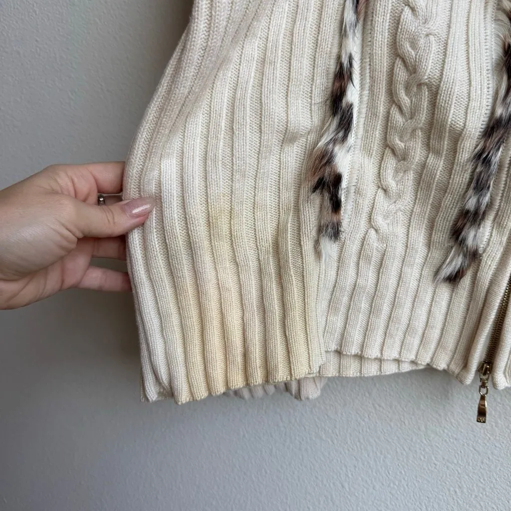 Vintage Escada Goat Leather Fur Trim Wool Cashmere Sweater Cardigan Size 44 XL Brown - Image 2