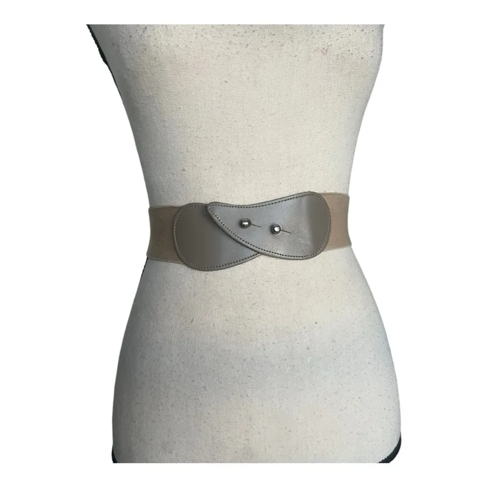 Vintage 80s Elasticized Taupe Fashion Waist Belt Size S Brown - Image 4