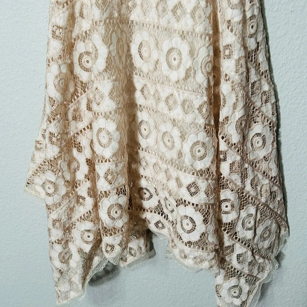 Free People Just Like Honey Beige Lace Asymmetric Mini Dress Size 8 Medium - Image 8