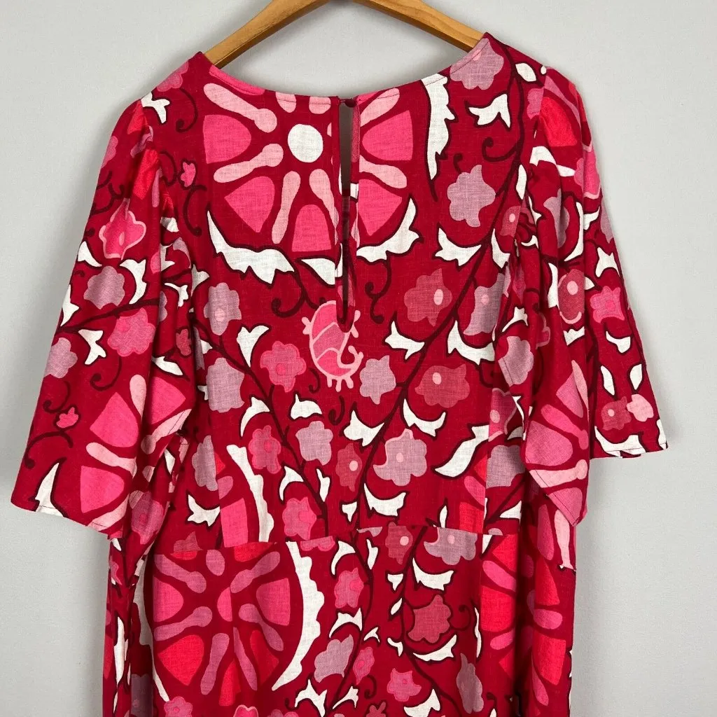 Rhode x Target Dress Womens 30 Red Zinnia Floral Midi Bell Sleeve Ruffle‎ Linen - Image 15