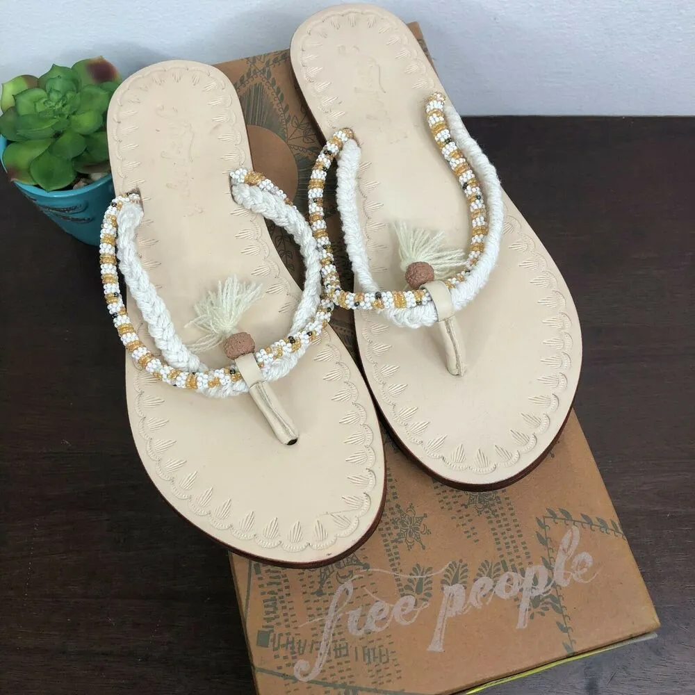 NEW Free People Menorca White Beaded Sandal Flip Flops Women's Size 37/US 7 - Image 3