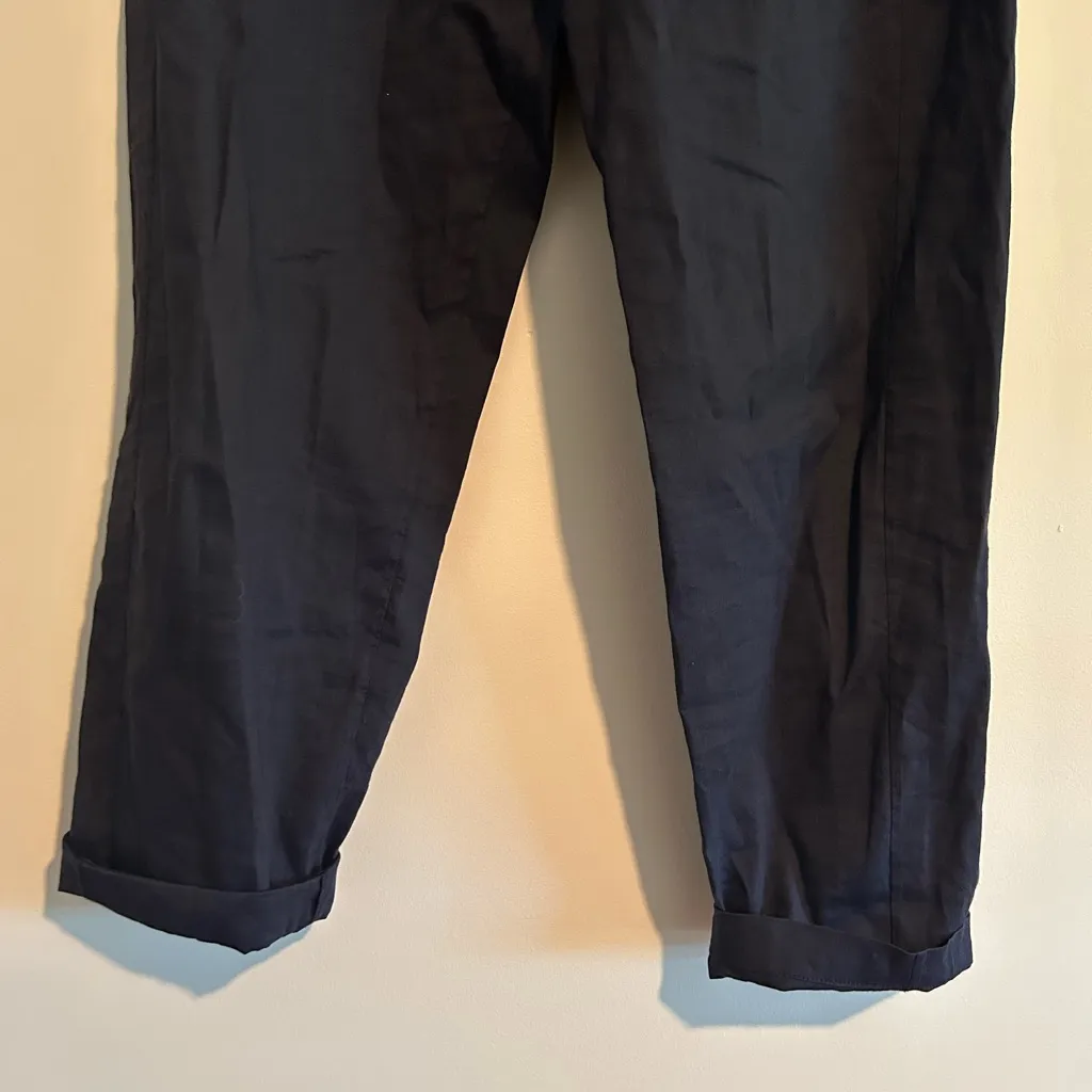 Theory Northsound Linen Blend Trouser Navy Blue Size T/TP Petite Small Elastic - Image 6