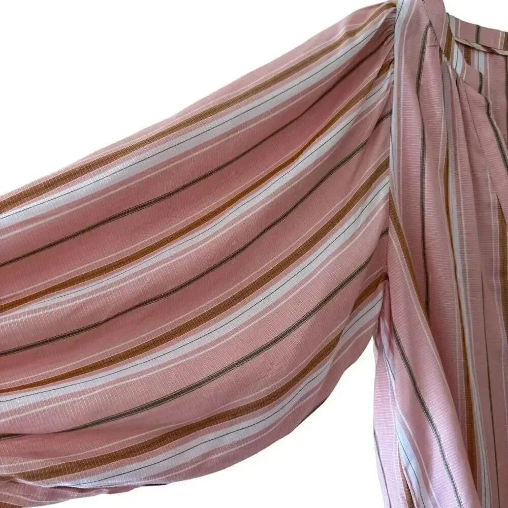 Anthropologie Maeve Pink Blush Green Striped Byron Balloon Peasant SZ S #2005 - Image 7