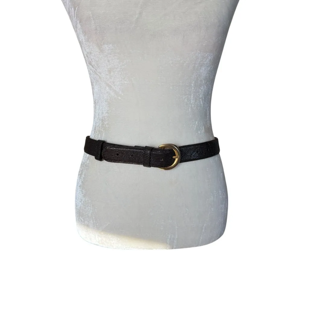 Donna Karan vintage brown genuine lizard adjustable belt women's size small - Image 2