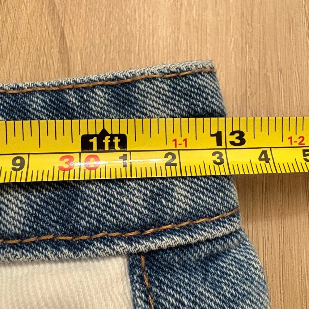 American Bazi Blue and White Jean Skirt Color-Block Distressed Design Small - Image 6