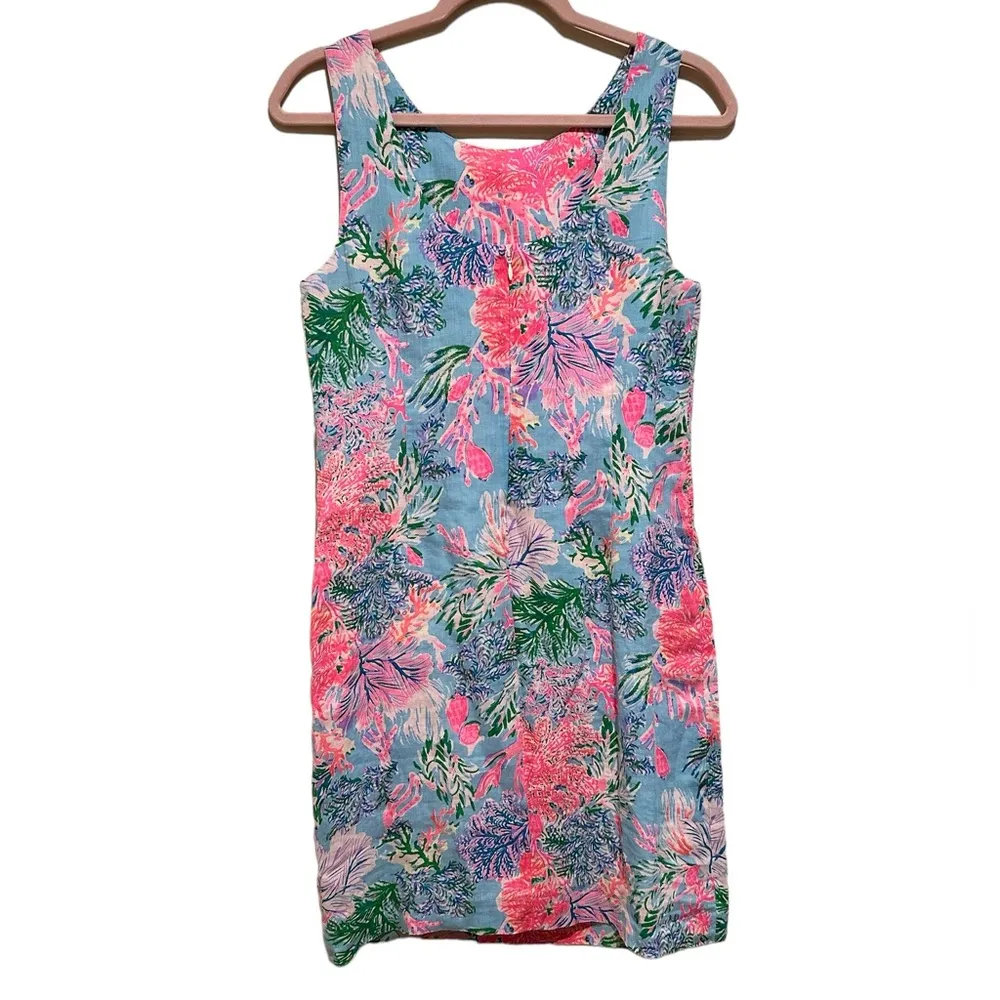 LILLY PULITZER MAURINA LINEN SHIFT DRESS CELESTIAL BLUE CAY TO MY HEART 4 - Image 4