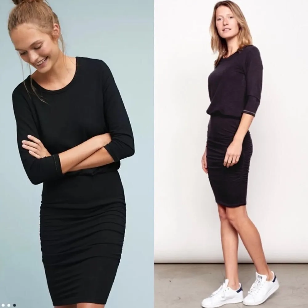 Sundry Ruched Bodycon Dress in Black Casual Travel Stretchy Minimalist Size XS‎ - Image 3
