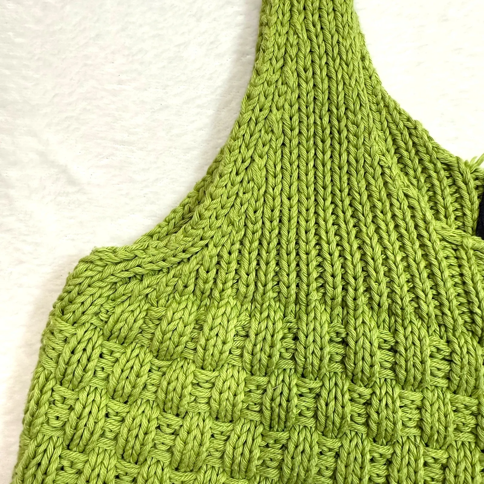 Broadway 38 L Lime Green Knit Tank Top‎ Ruffled Cottage Farmcore Nature Boho Y2K Size L - Image 2