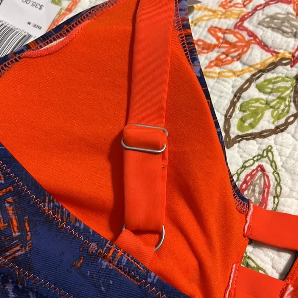 MARIKA swim top medium removable cup pads reddish orange blue adjustable straps - Image 6