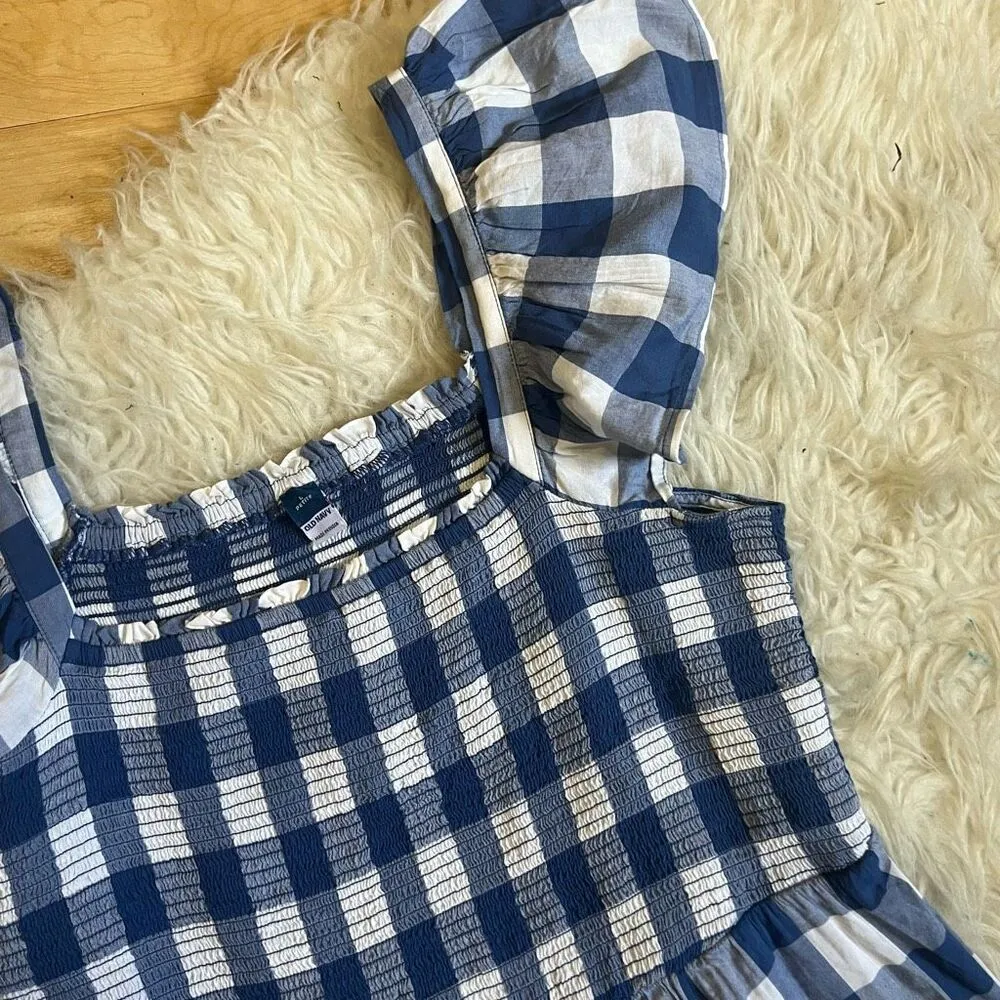 Old Navy Fit & Flare Flutter-Sleeve Gingham Mini Dress for Women L - Image 3
