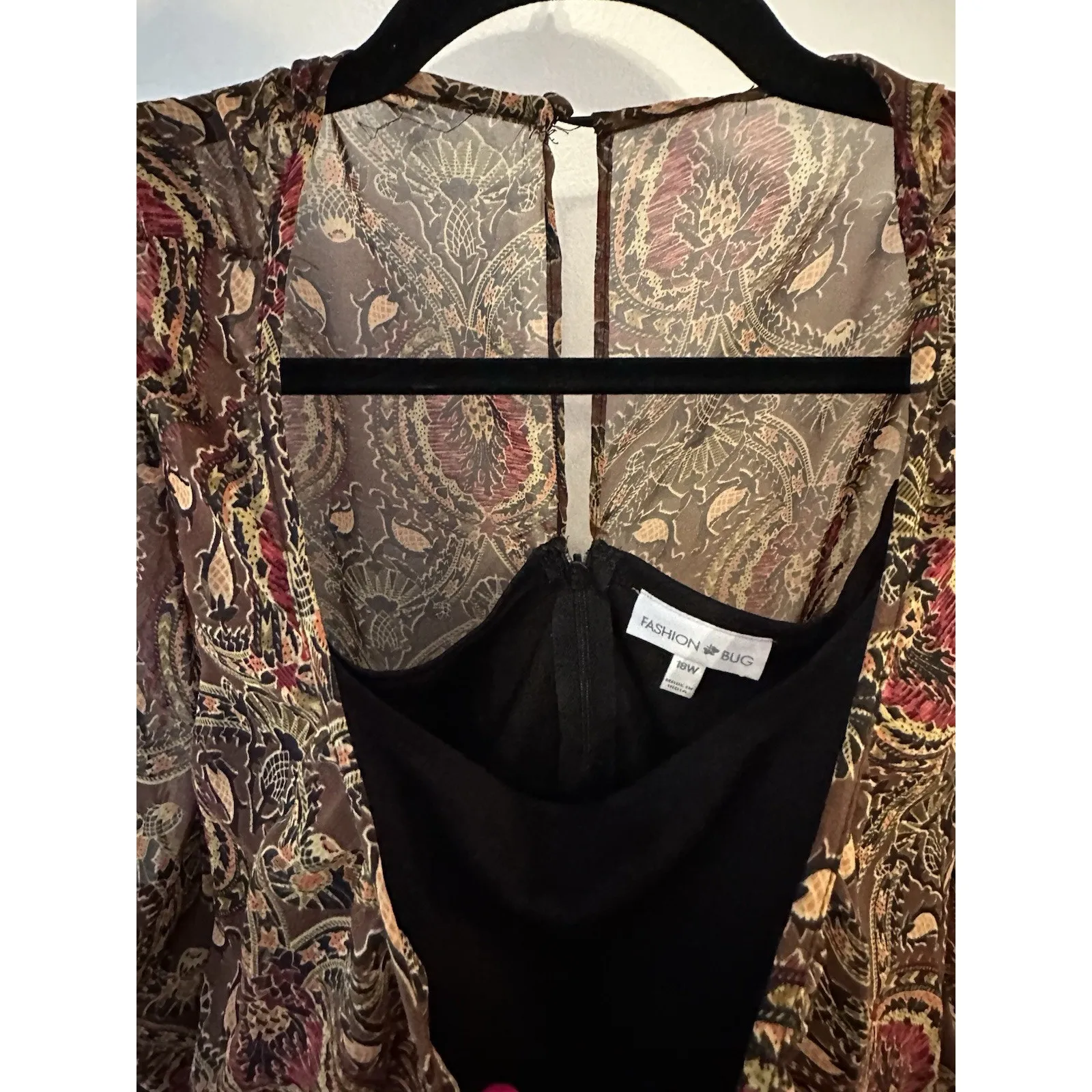 Fashion Bug Dress Vintage Size 18W Black Skirt/Paisley Top Short Sleeve Belted - Image 7