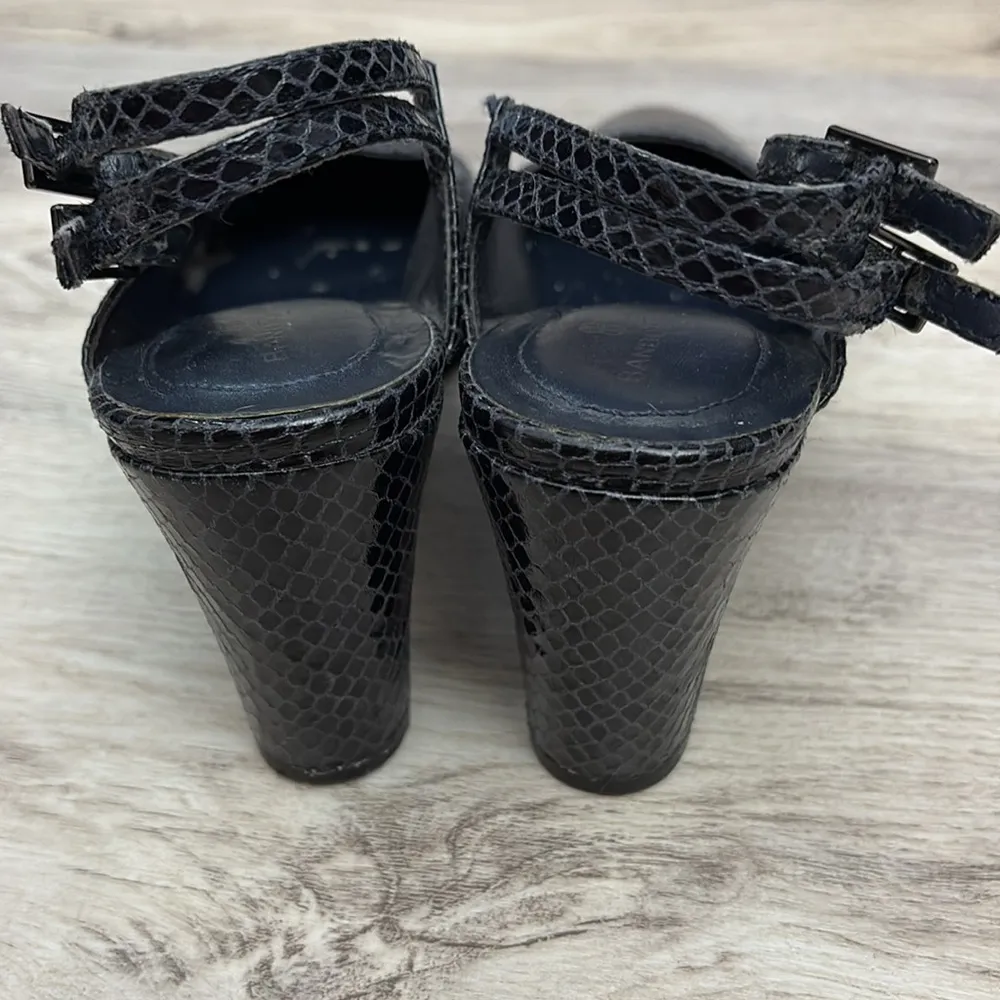 Blue Snakeskin Print Double Buckle Sling Back 3" Block Heels Size 7.5M - Image 5