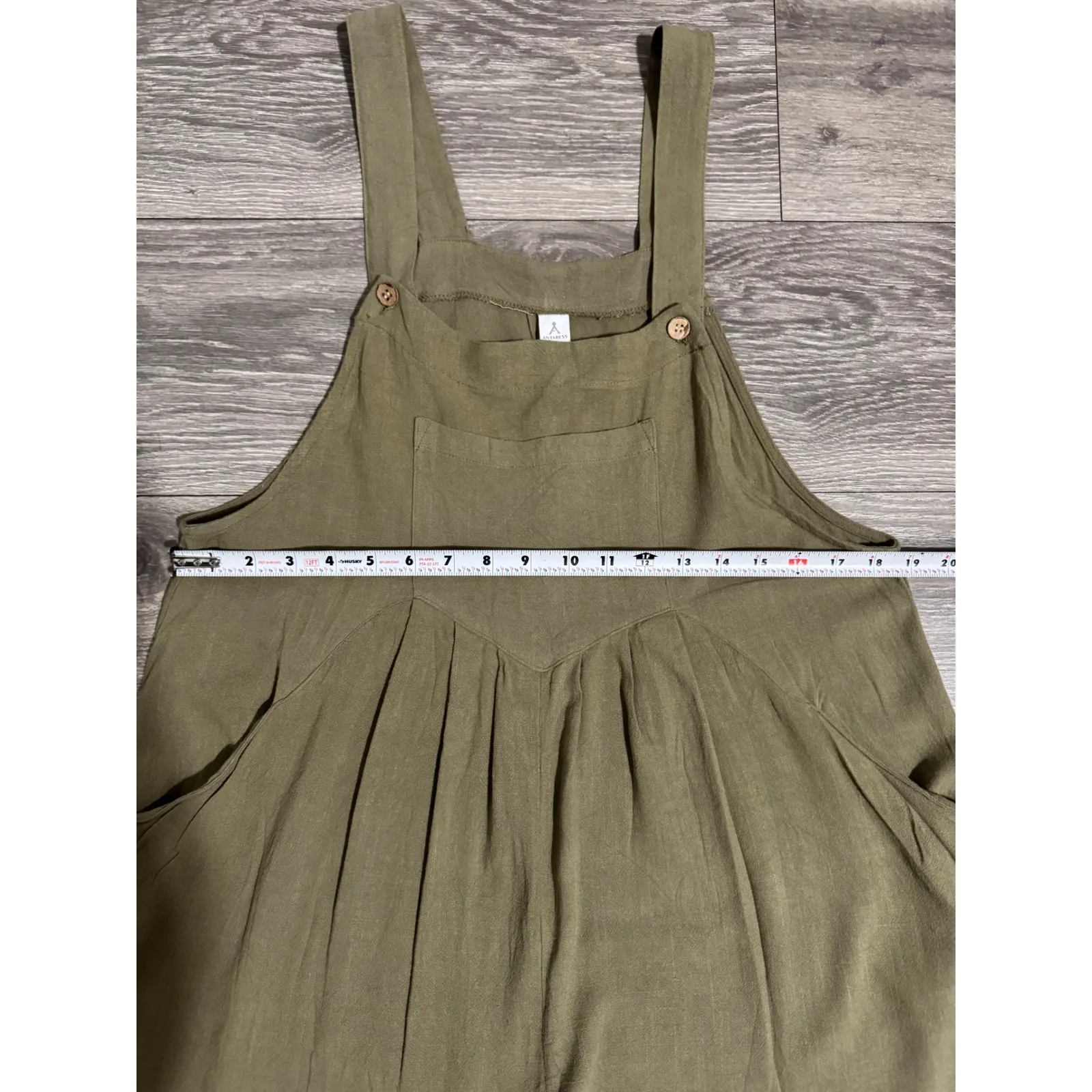 ANRABESS Olive Green Linen Blend Boho Loose Wide Leg Jumpsuit Overalls Women M Size M - Image 8