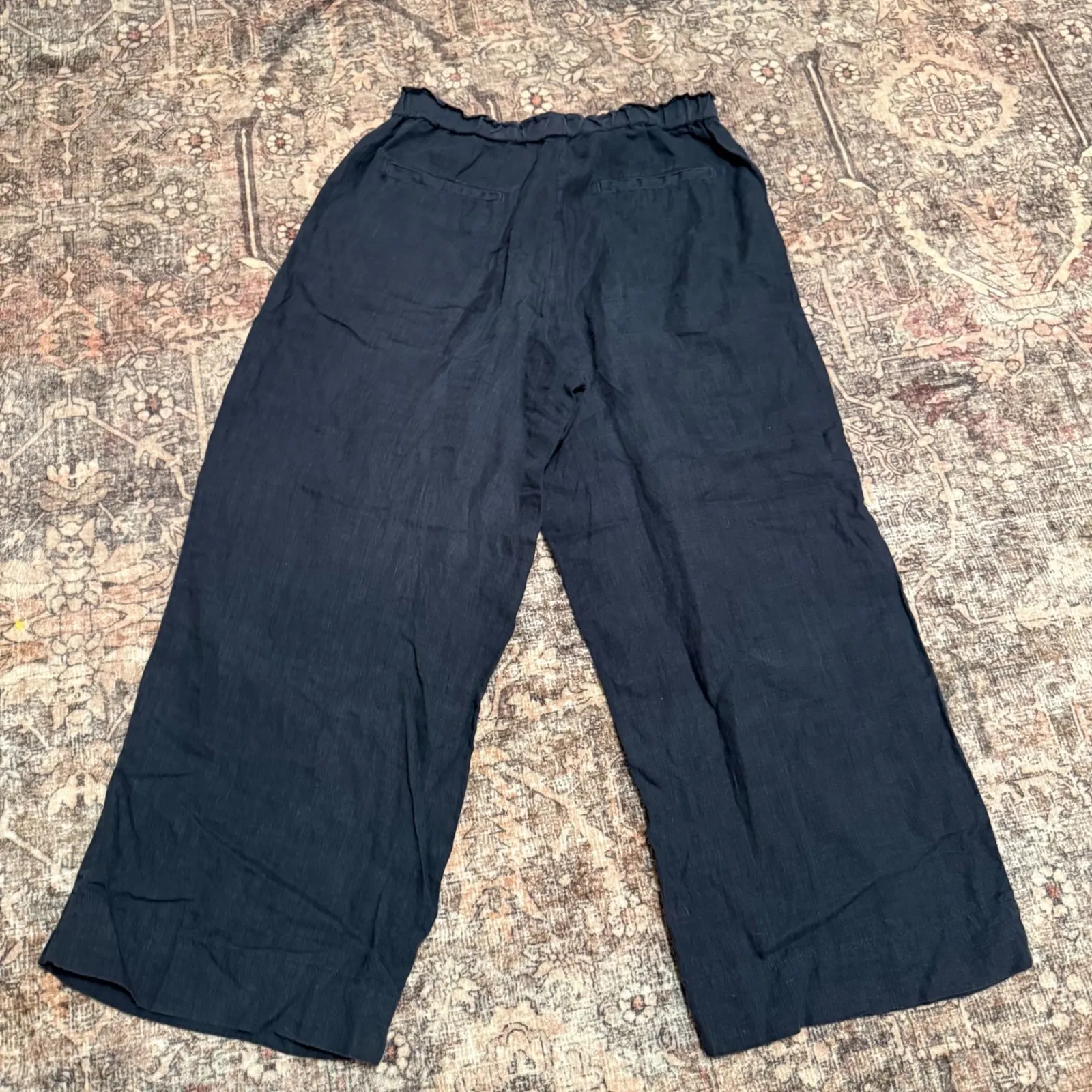 Faherty Wide Leg Cropped Linen Pants Navy Blue Size Small - Image 4