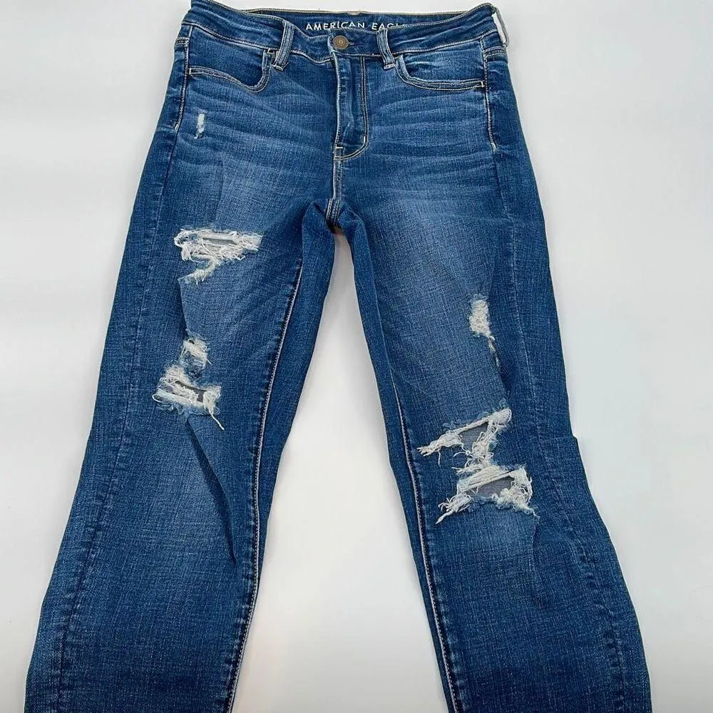 American Eagle Womens Super Stretch Hi Rise Jegging Jeans Distressed Blue Size 4 - Image 7