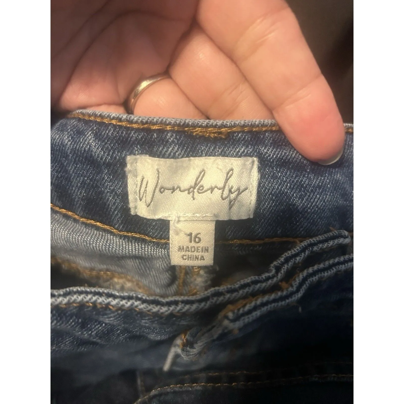 Wonderly Mid Rise Slim Flare Distressed Jeans Dark Blue Denim Size 16 Curvy Plus - Image 3