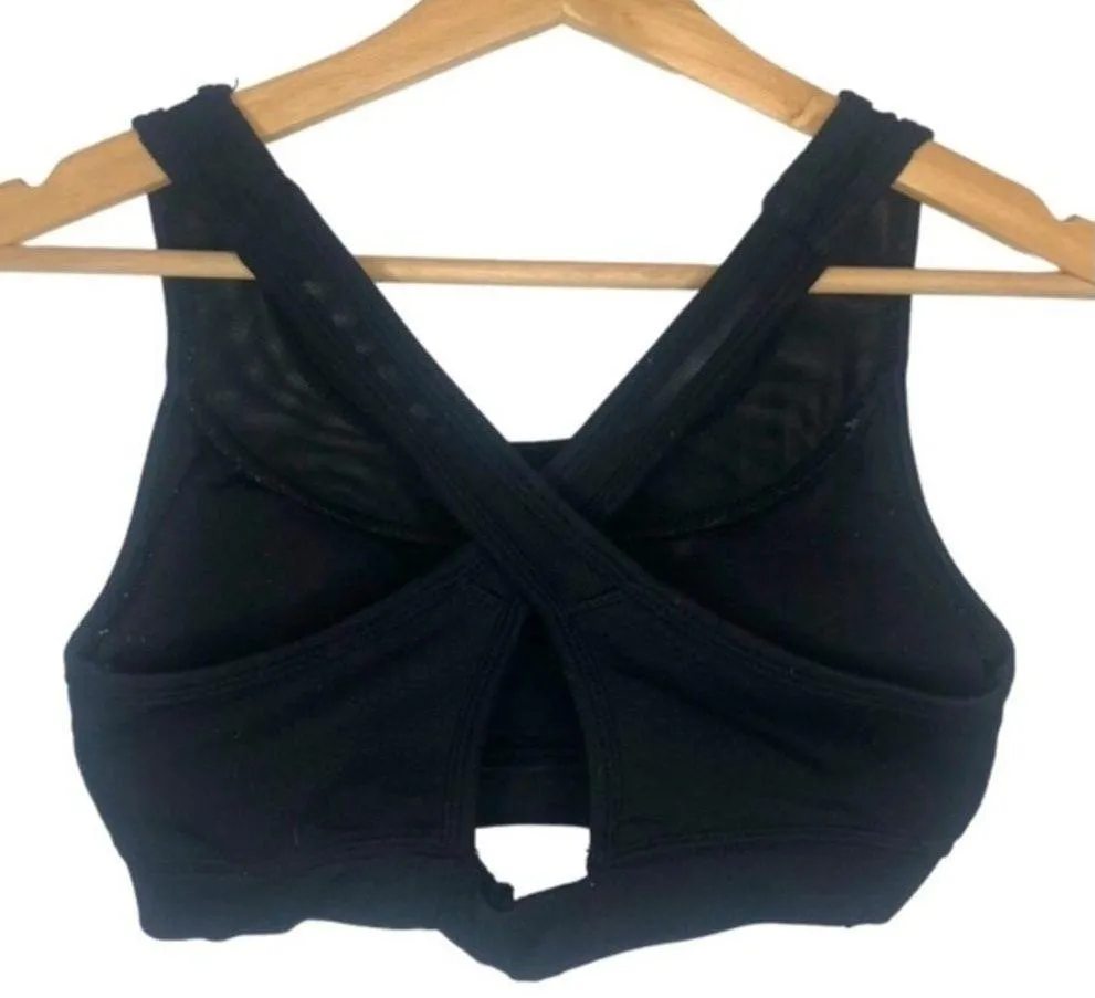 Black sports bra small cross back padded mesh detail athleisure activewear comfy - Image 1
