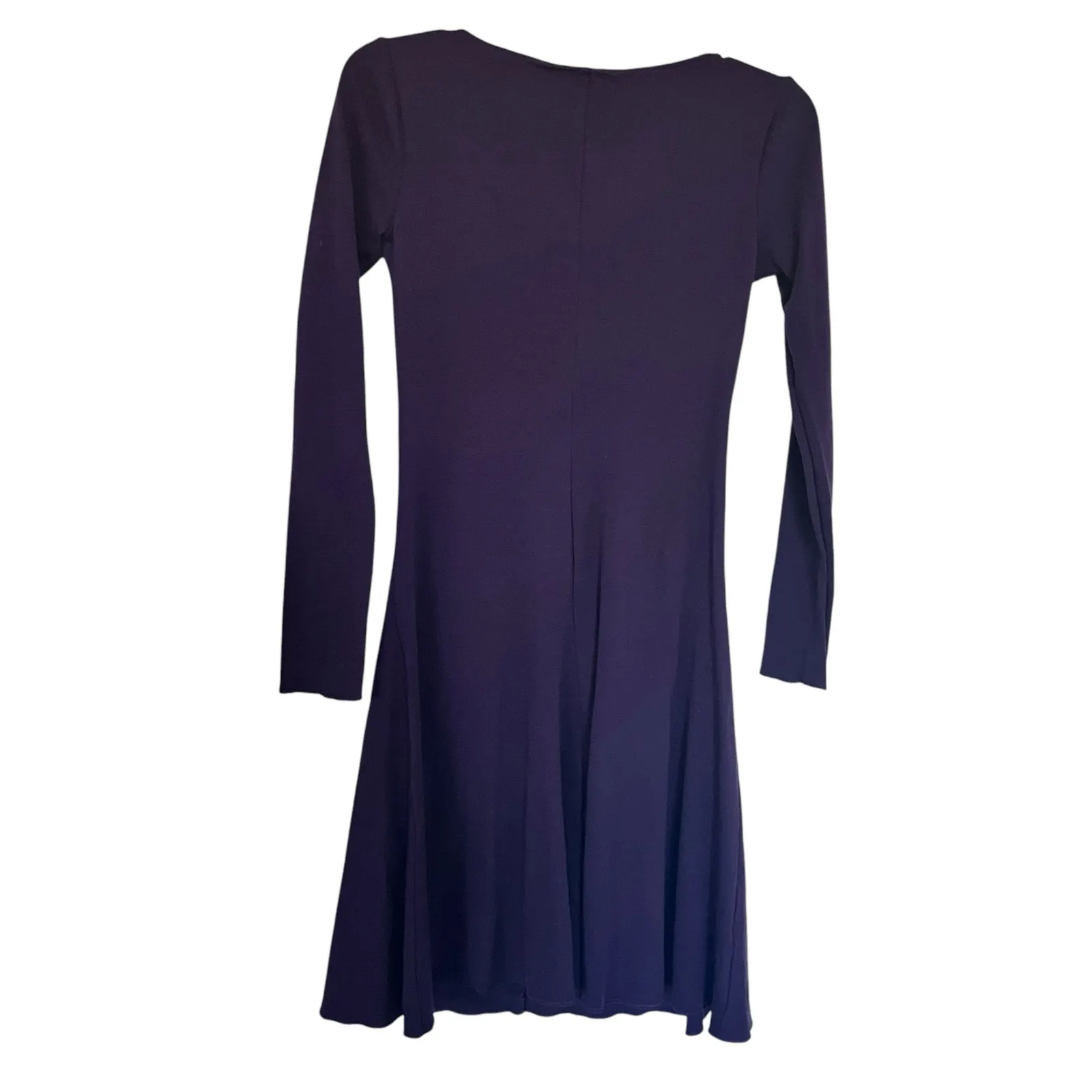 Diane von Furstenberg Plum Purple A-Line Gathered V-Neck Long Sleeve Wool Dress - Image 2