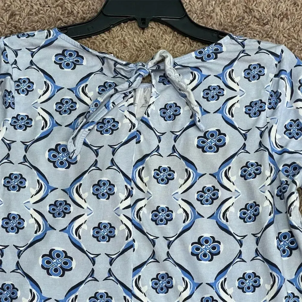 Crown & Ivy Women's XS Blue and White Geometric Tassel Tunic Blouse 3/4 Sleeve - Image 4