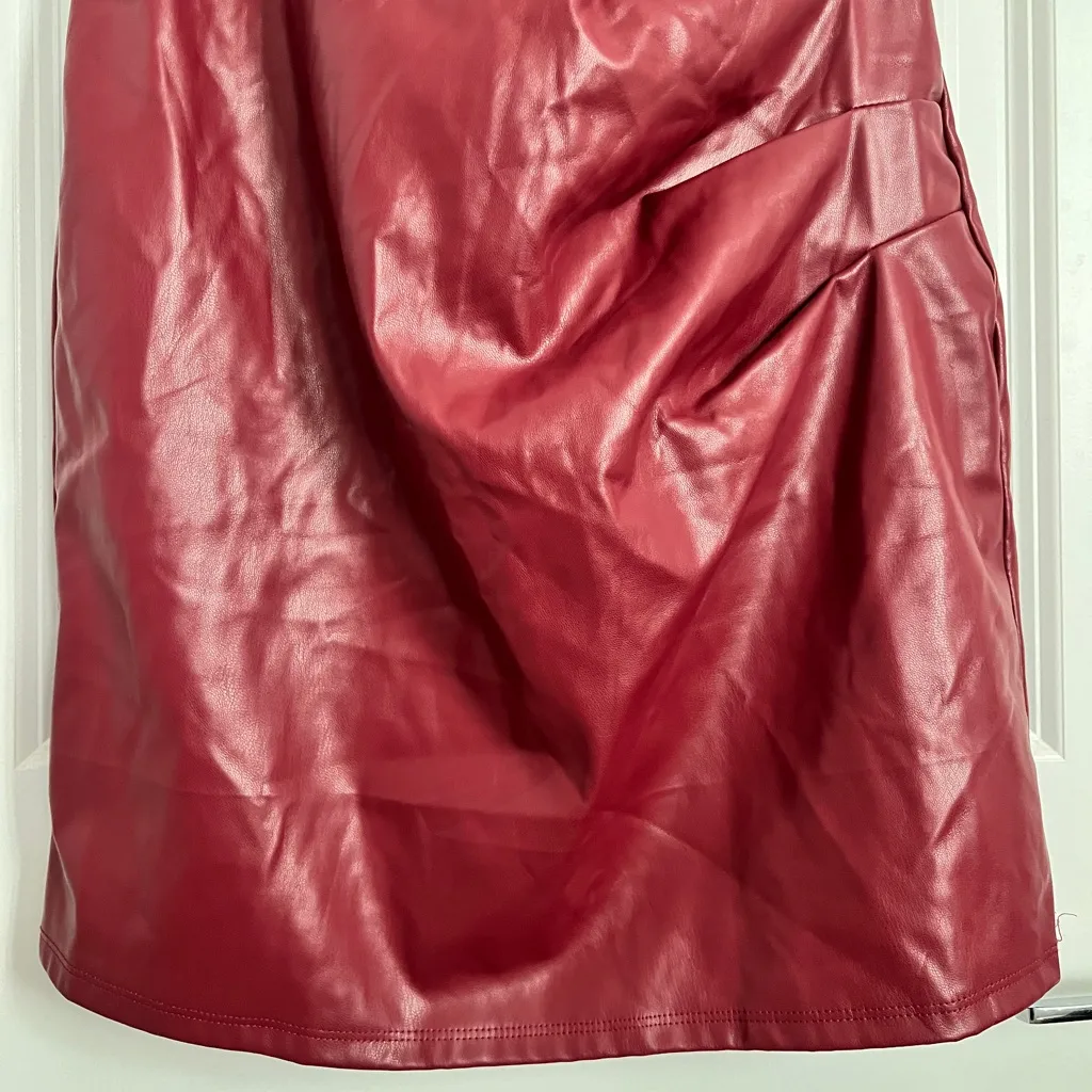 Nookie Burgundy Red Faux Leather Strapless Mini Dress Large Cocktail - Image 7
