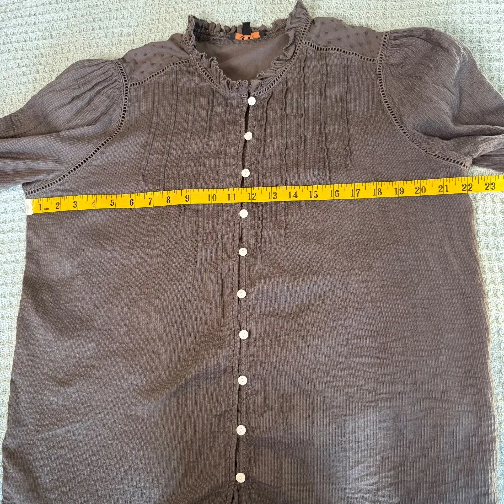 Quince Textured Cotton Peasant Blouse Womens Medium Gray Gothic Romantic Shirt - Image 7