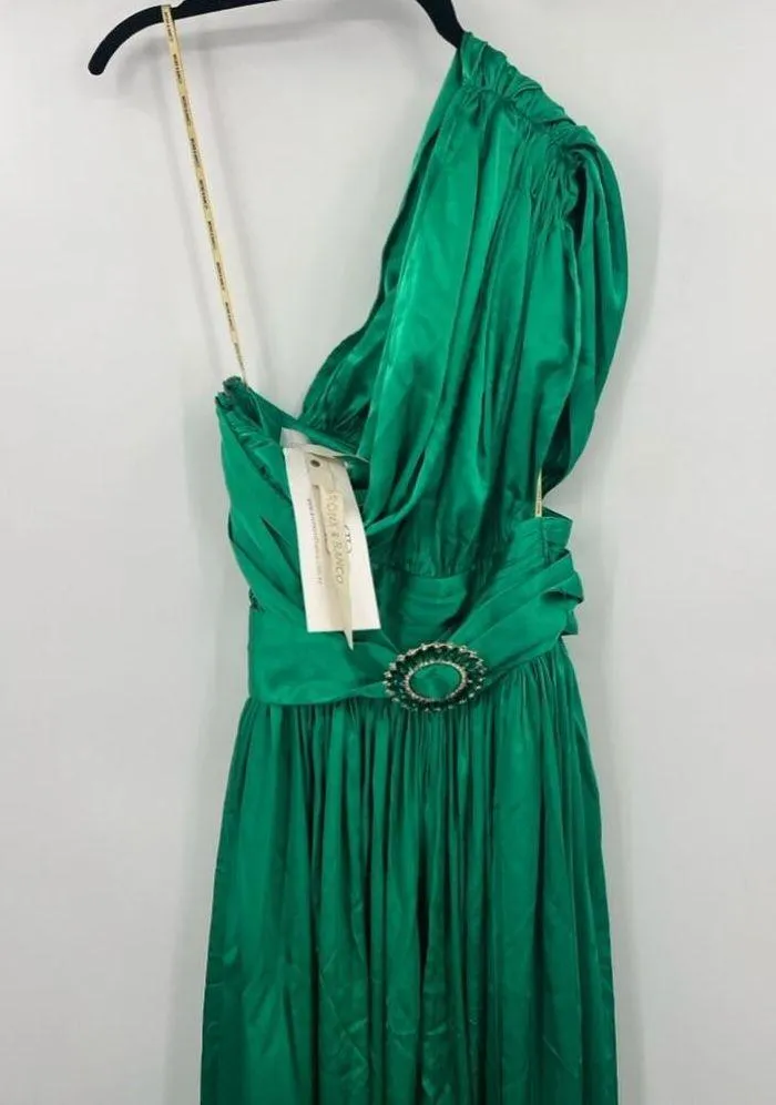 Bronx and Banco Camilla One Shoulder Belted Emerald Green Maxi Gown 6/M - Image 5
