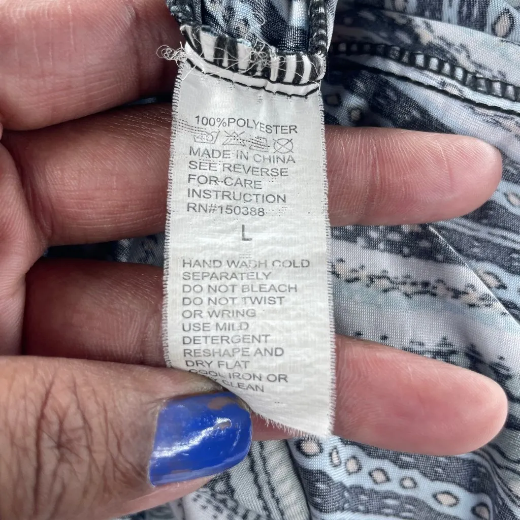 Women's Abstract Wavy Stripe Print Smocked Halter Sleeveless Maxi Dress Sz L Blue Size L - Image 10