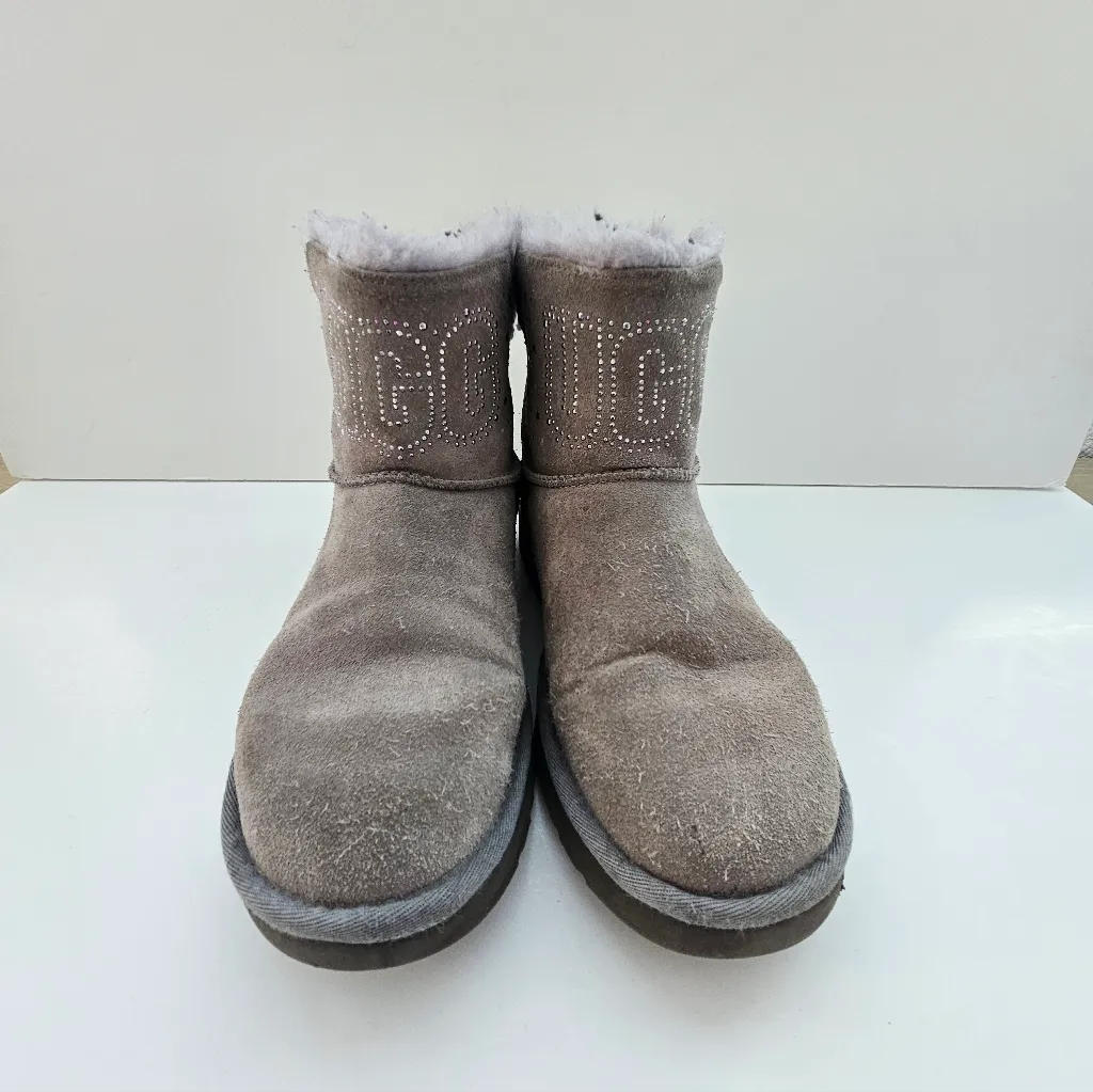 UGG Gray Classic Short Boots with Purple And Silver Stonr Details Size 7 - Image 2