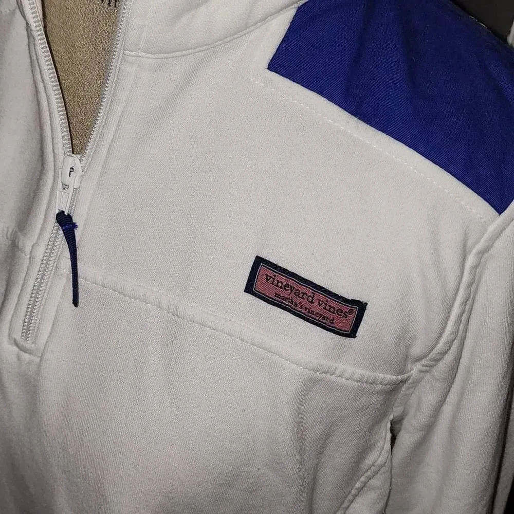 Vineyard Vines Womens White Navy Classic Whale Shep Shirt 1/4‎ Zip Pullover Med - Image 3