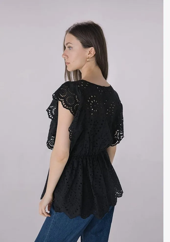 NWT Solitaire Crochet Babydoll Eyelet Lace Top sz M - Image 2