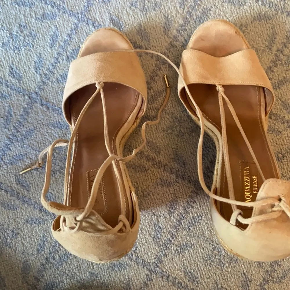 Aquazurra Firenze suede platform wedge 40.5 10 ankle tie sexy look oddly comfy - Image 3