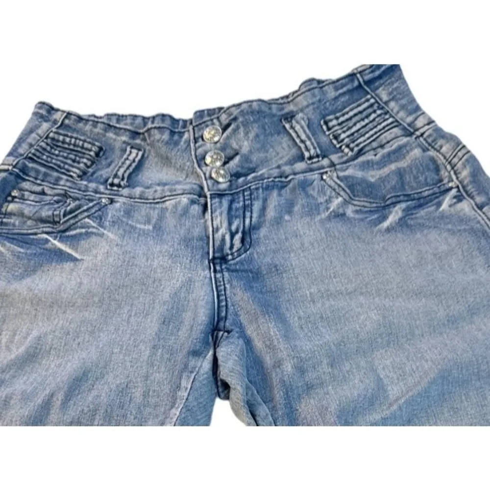 GOGO Star Girls Junior Distressed Crop Short Pants Blue Size 9 Sku 2531 - Image 5