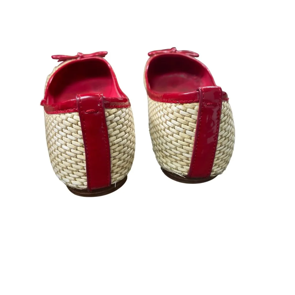 Tory Burch Red & Beige Straw Flats Loafers Womens Size 7.5M SKU 8846 - Image 12