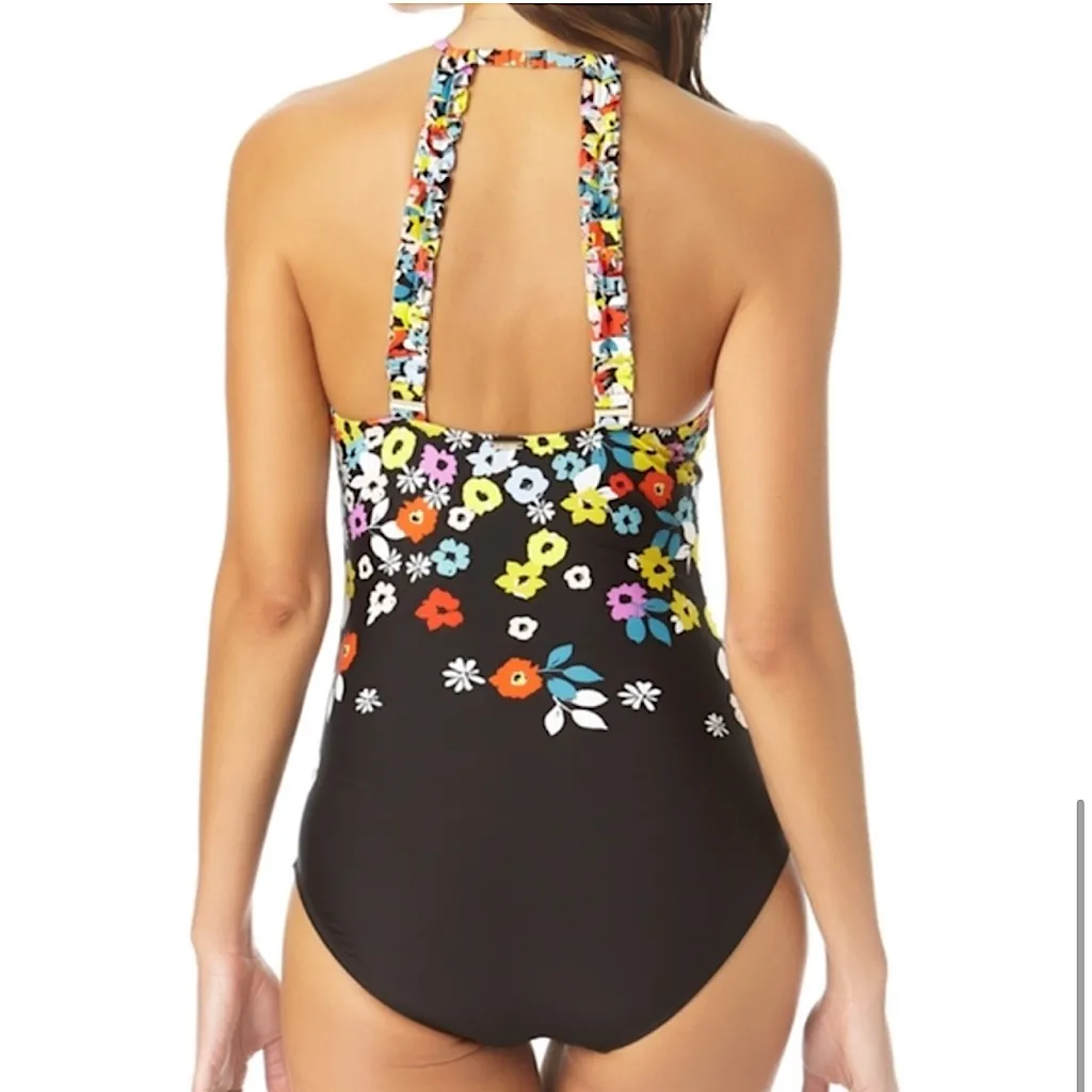 Anne Cole Flower‎ Field High Neck Ruffle Straps One-Piece Swimsuit NEW SIZE 10 - Image 3