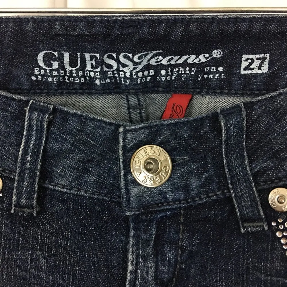 Vintage Guess Daredevil Rhinestone Bootcut Jeans Size 27 - Image 2