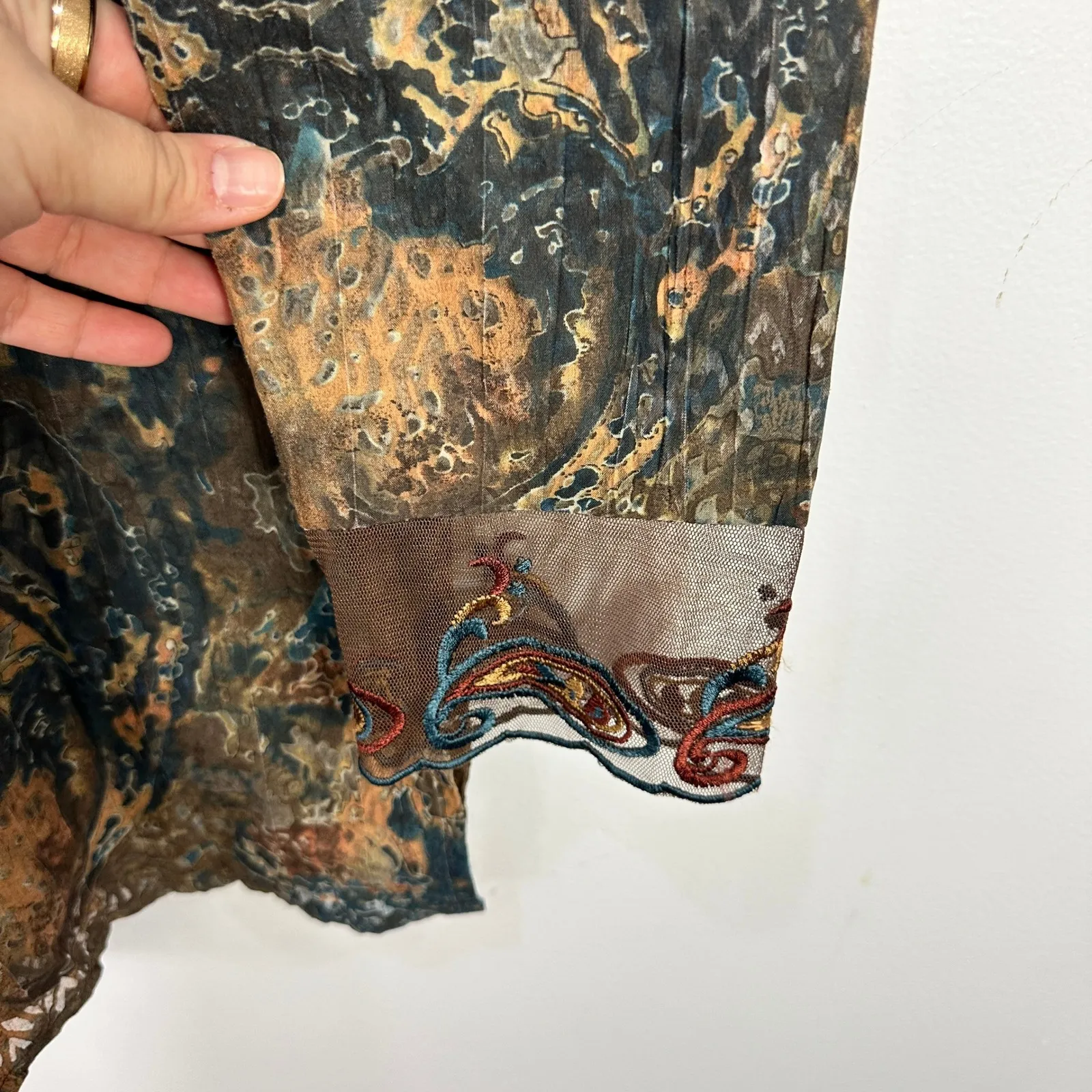 Coldwater Creek Brown Paisley Tunic Top Medium Embroidered Fairy Earthy Folk - Image 5