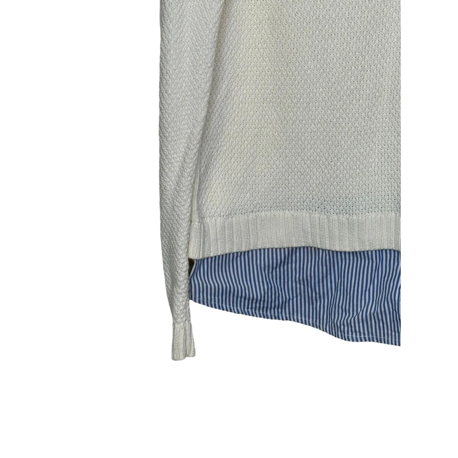 Talbots Women's Sweatshirt Crewneck‎ Ribbed Knit Striped Faux Layer Ivory Large - Image 3