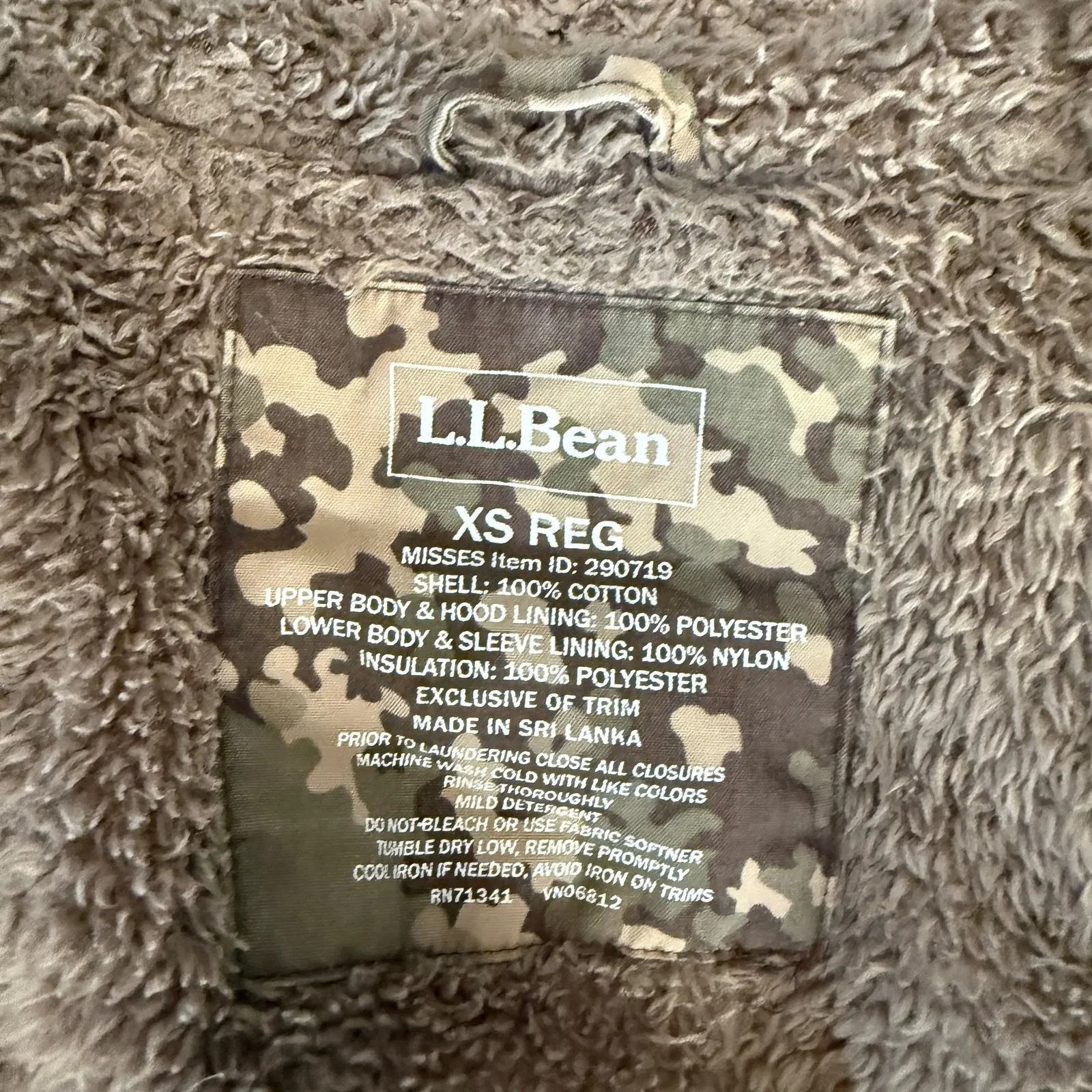 L.L. Bean Women's XS Hooded Camo Zip Front Fleece Coat Jacket Long Hunt Chore - Image 12