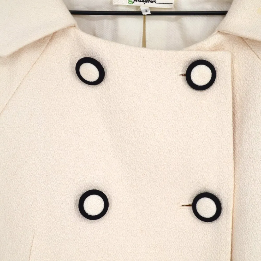 3.1 Phillip Lim Double Breasted Short Coat Cream Cotton 3/4 Sleeve Women's 2 - Image 2