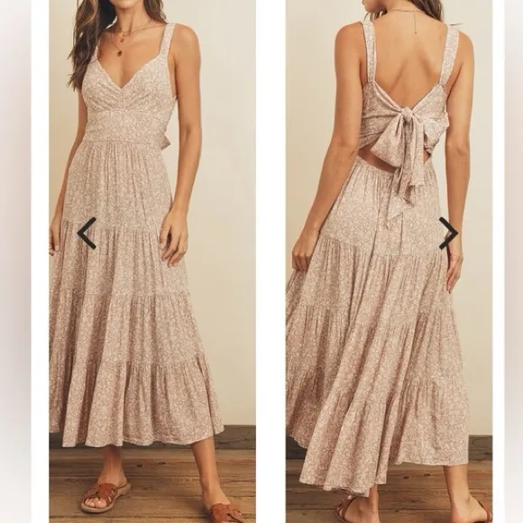 Dress Forum Sleeveless Floral Open Tie Back Ankle Length Dress Size: M - Image 2