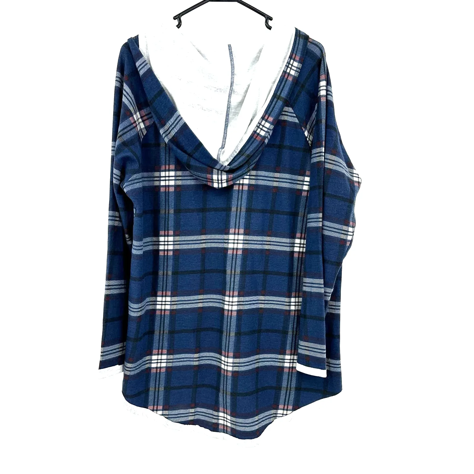 Simply Noelle size large XL 12-14‎ blue plaid hooded top shirt kangaroo pocket - Image 2