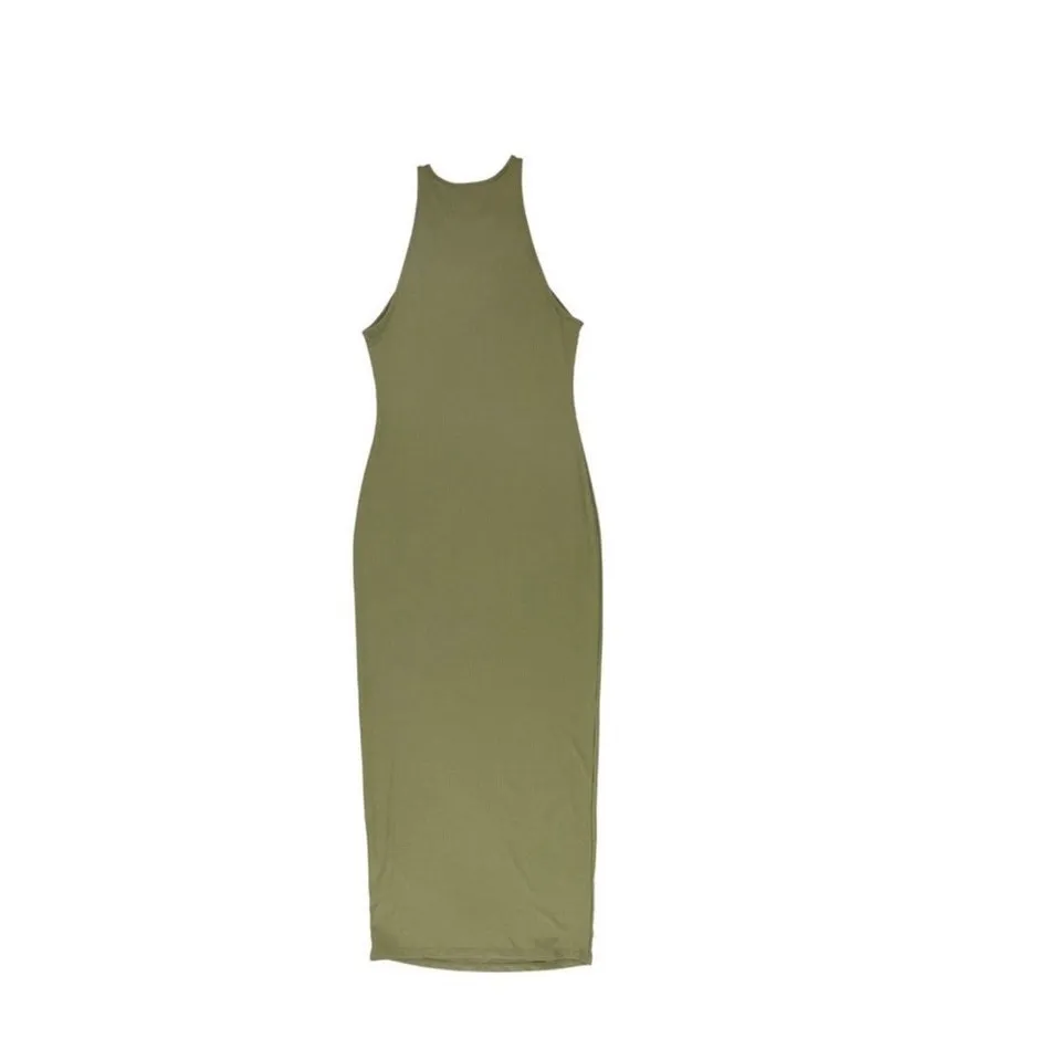 NWT INC X Culpos Bodycon ribbed, army green,‎ halter dress, SZ XL Green - Image 2