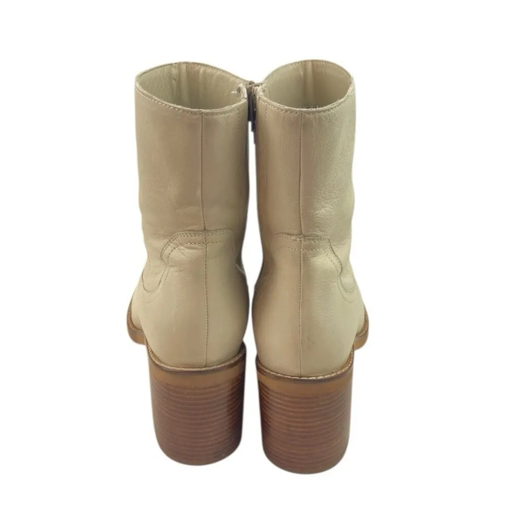 *Anthropologie Seychelles Turbulent Chunky Boot Womens 8.5 Ivory Leather Cowgirl - Image 6