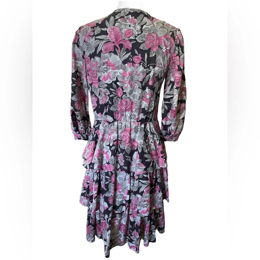CGJ Vintage 80s Witchy Whimsygoth Artsy Grunge Floral Layered Ruffle Midi Dress Size undefined - Image 5