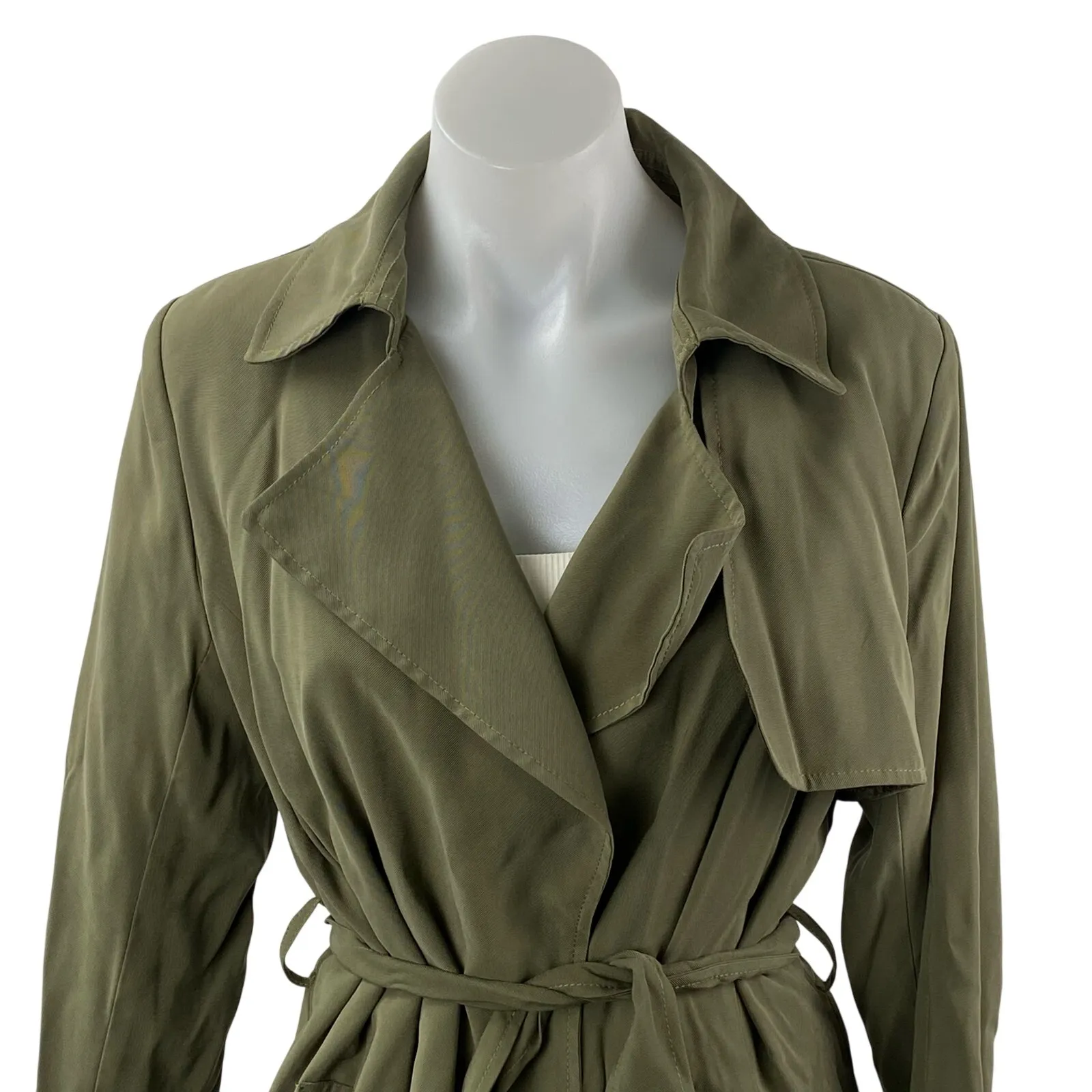 Banana Republic Women's Olive Green Long Sleeve Tie Waist Coat Jacket Size S - Image 2