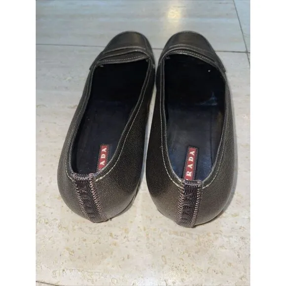 Prada Womens Loafers Flats Metallic‎ Gold Size 36.5 - Image 4
