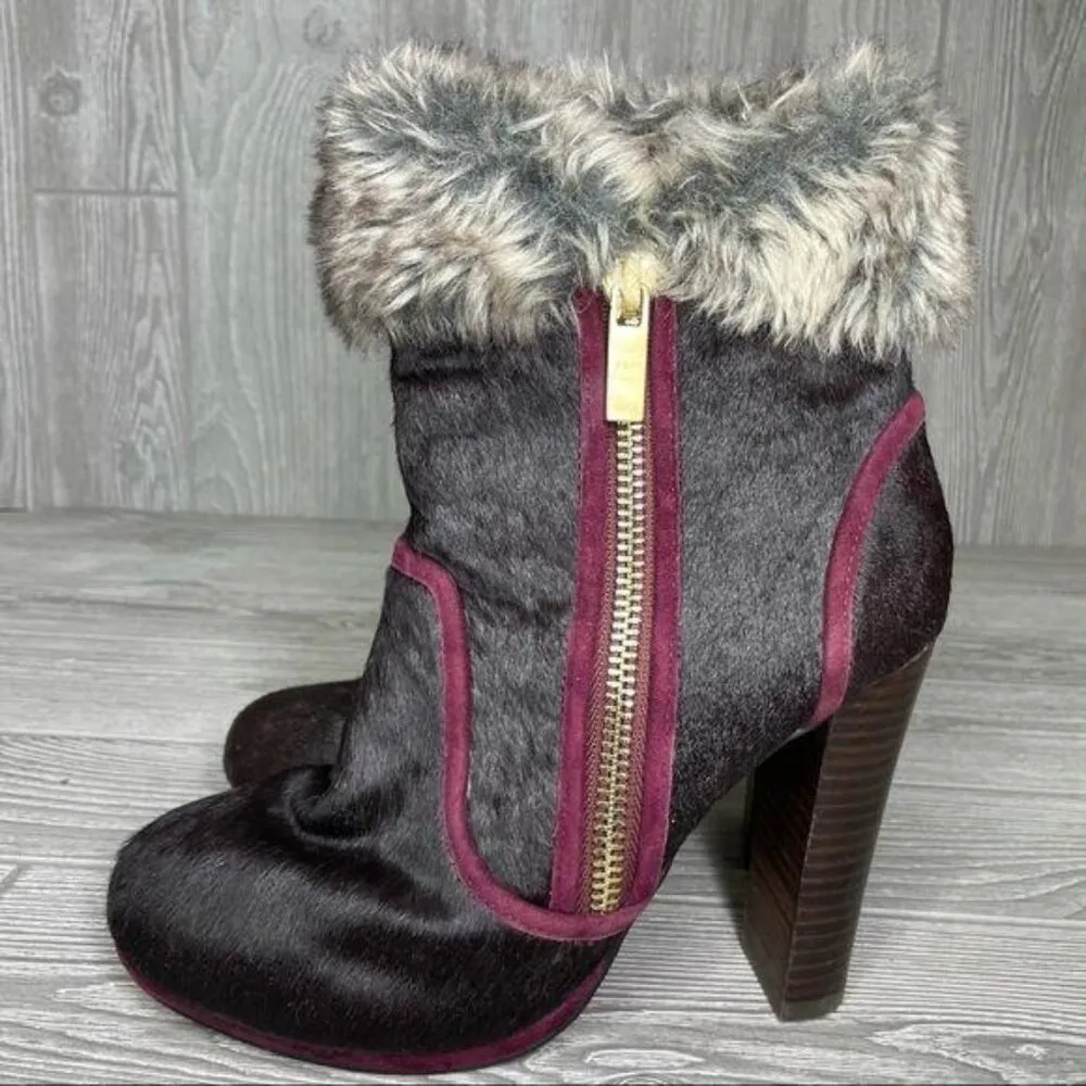 June Ambrose dakota oxblood calf hair Leather heeled boot booties 8.5 Red - Image 5